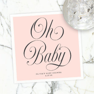 Oh Baby Elegant Script Blush Pink Girl Baby Shower Napkin