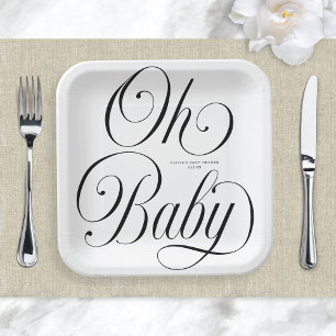Oh Baby Elegant Script Gender Neutral Baby Shower Paper Plate