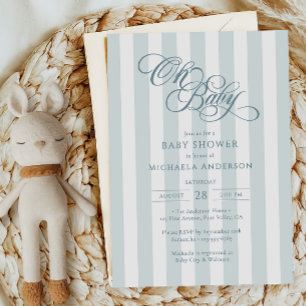Oh Baby Elegant Script & Stripes Baby Shower Invitation