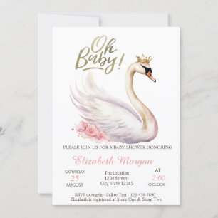 Oh Baby Elegant Swan Crown Flowers Baby Shower   Invitation