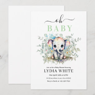 Oh baby Elephant Baby Shower Invitation, Boy baby  Invitation