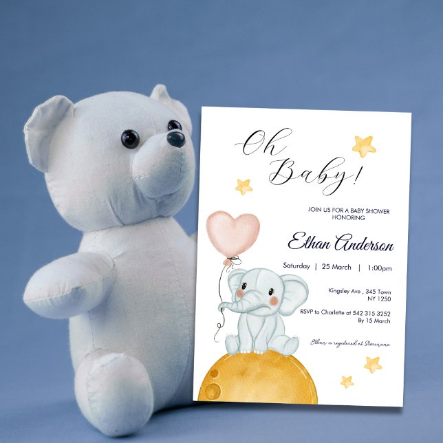 Oh Baby Elephant Balloon Baby Shower Invitation (Oh Baby Elephant Balloon Baby Shower Invite)