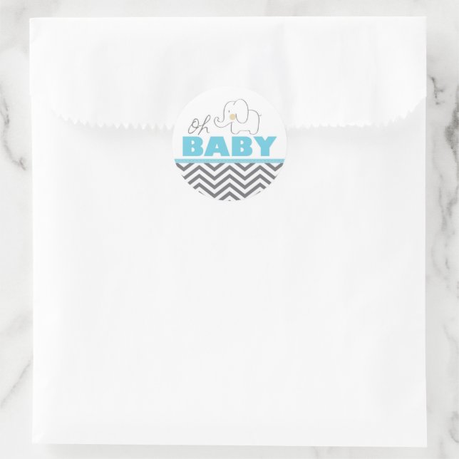 Oh Baby Elephant - Blue Baby Shower Invite Sticker (Bag)