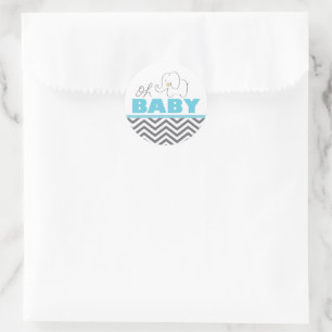 Oh Baby Elephant - Blue Baby Shower Invite Sticker