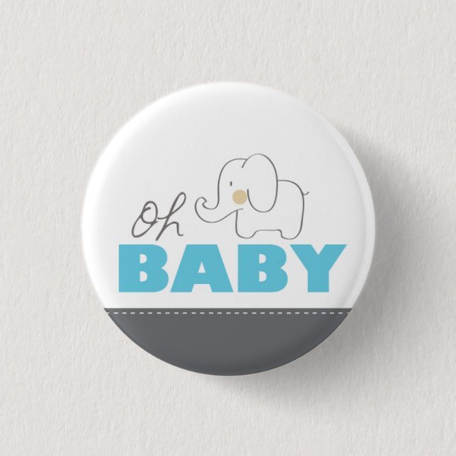 Oh Baby Elephant - Blue & Grey Baby Shower Button (Front)