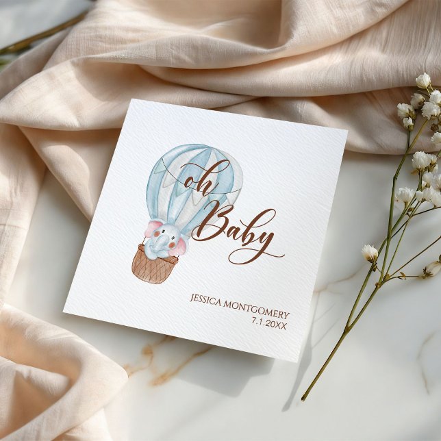 Oh Baby Elephant in Hot Air Balloon Baby Shower Napkin (Creator Uploaded)
