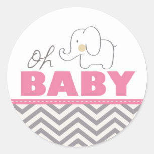 Oh Baby Elephant - Pink Baby Shower Invite Sticker