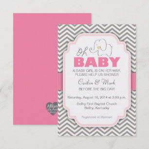 Oh Baby Elephant - Pink & Grey Baby Shower Invite