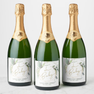 Oh Baby Eucalyptus Baby Shower Sparkling Wine Label