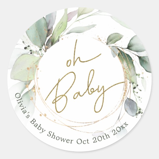 Oh Baby Eucalyptus Baby Shower Stickers (Front)