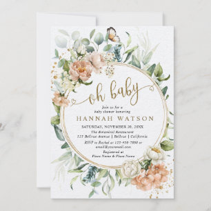 Oh Baby Eucalyptus Blush Pink Rose Baby Shower Invitation