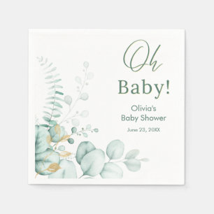 Oh Baby Eucalyptus Greenery Gold Baby Shower  Napkin
