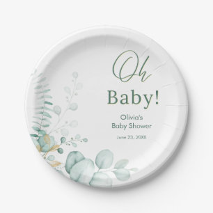 Oh Baby Eucalyptus Greenery Gold Baby Shower Paper Plate