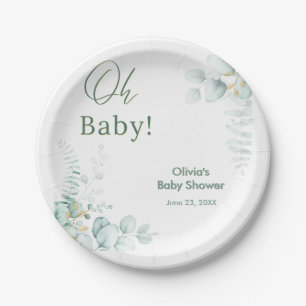 Oh Baby Eucalyptus Greenery Gold Baby Shower Paper Plate