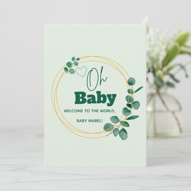 Oh Baby Eucalyptus Leaves  Baby Shower Invitation (Standing Front)