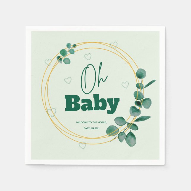 Oh Baby Eucalyptus Leaves Baby Shower Napkin (Front)