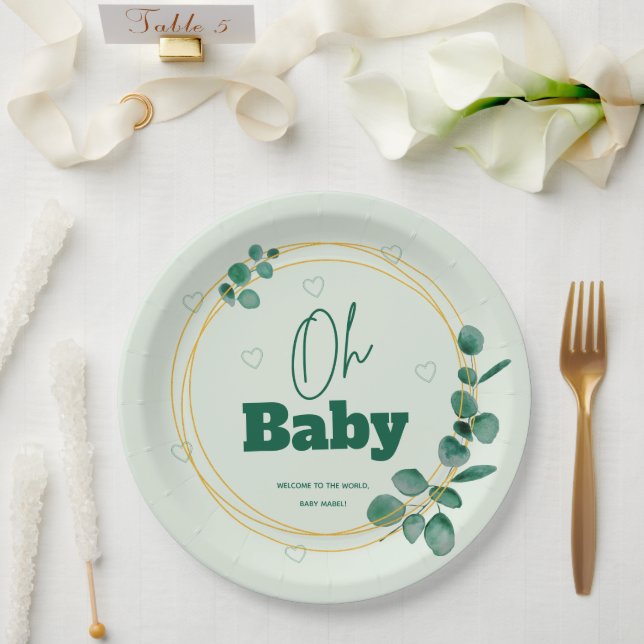 Oh Baby Eucalyptus Leaves  Baby Shower Paper Plate (Wedding)
