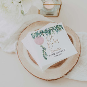 Oh Baby Eucalyptus Pink Balloon Baby Shower Napkin