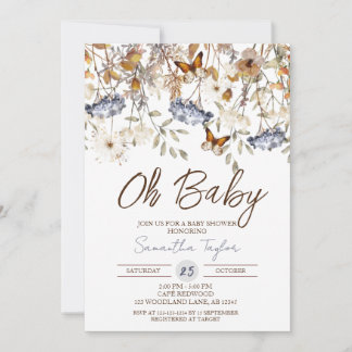Oh Baby, Fall Baby Shower, Butterfly, Foliage Invitation