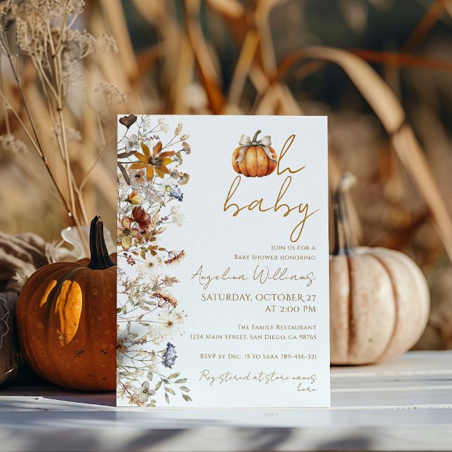 Oh Baby Fall Floral Pumpkin Baby Shower Invitation (Creator Uploaded)