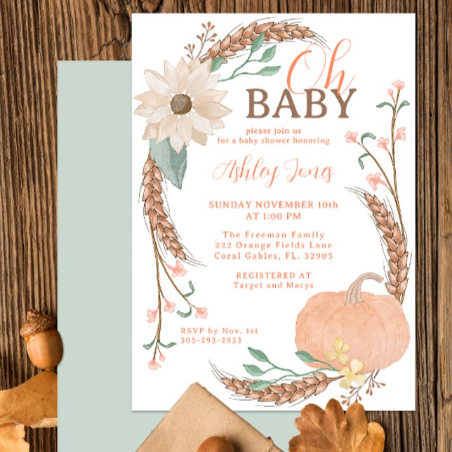 Oh Baby Fall Pumpkin Shower Invite (Oh Baby Pumpkin Baby Shower)
