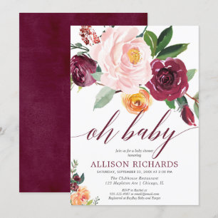Oh baby fall rustic floral girl baby shower invitation