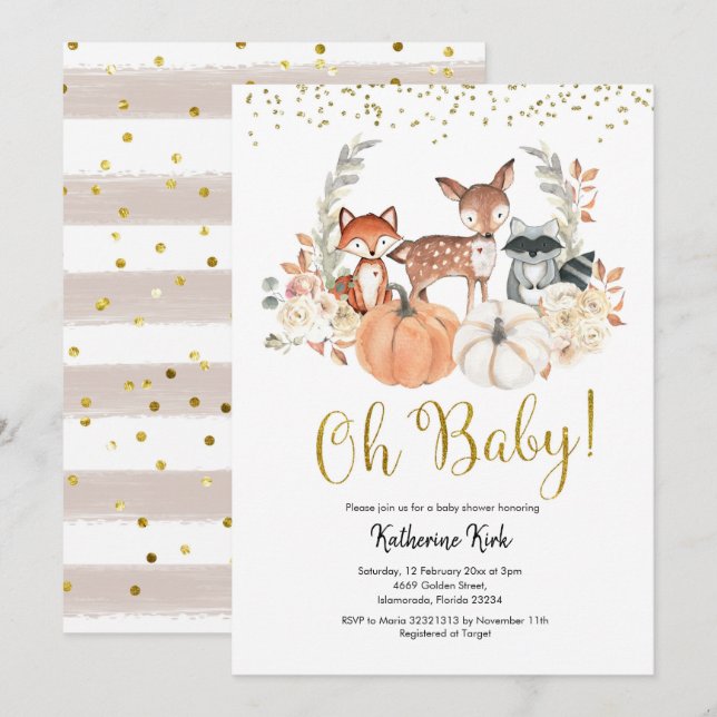Oh Baby Fall Woodland Pumpkin Baby Shower Invitation (Front/Back)