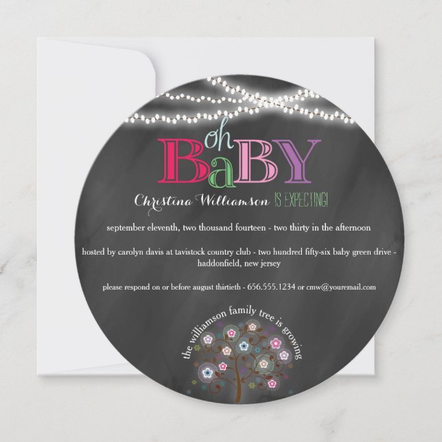 Oh Baby Family Tree and Lights Baby Shower Invite (Front)