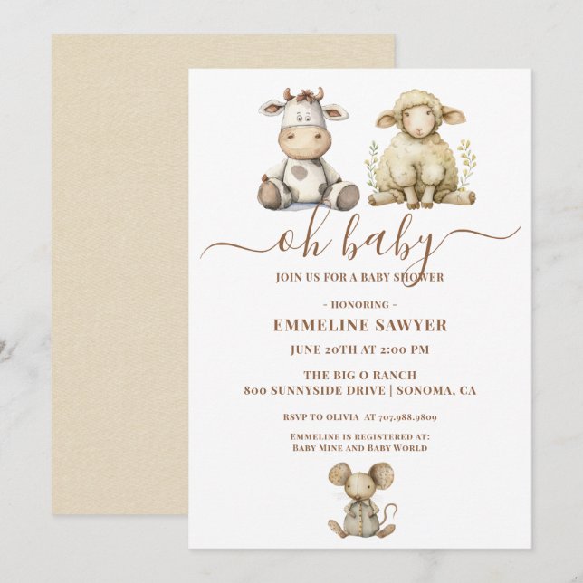 Oh Baby Farm Animals Baby Shower Invitation (Front/Back)