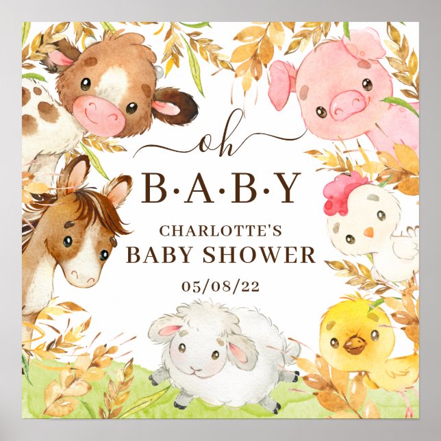 Oh Baby Farm Animals Baby Shower Poster (Front)