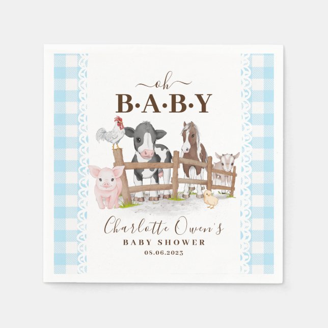 Oh Baby Farm Animals Barnyard Baby Shower Napkins (Front)