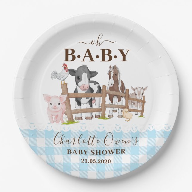 Oh Baby Farm Animals Barnyard Baby Shower Paper Plate (Front)