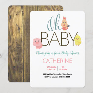 Oh Baby Farm Animals Rustic Baby Shower Invitation