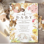 Oh Baby Farm Animals Shower Invitation<br><div class="desc">Adorable barnyard animals design featuring the sweetest cow,  horse,  pig,  chicken,  baby chick & sheep frame.  Flip our card over to view a rustic wood back with our cute farm friends.  Visit our shop to view our entire Oh Baby barnyard friends collection</div>