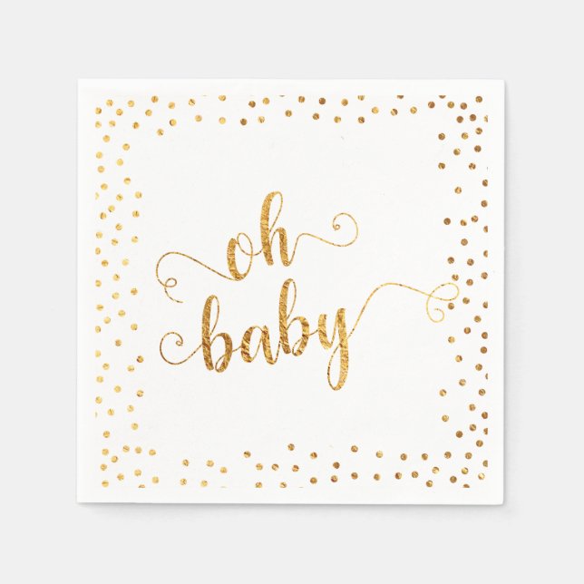 "Oh Baby" Faux Gold Foil Confetti Baby Shower Napkin (Front)