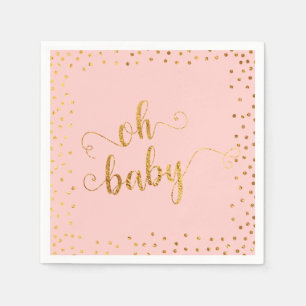 Oh Baby Faux Gold Foil Confetti Blush3 Baby Shower Napkin