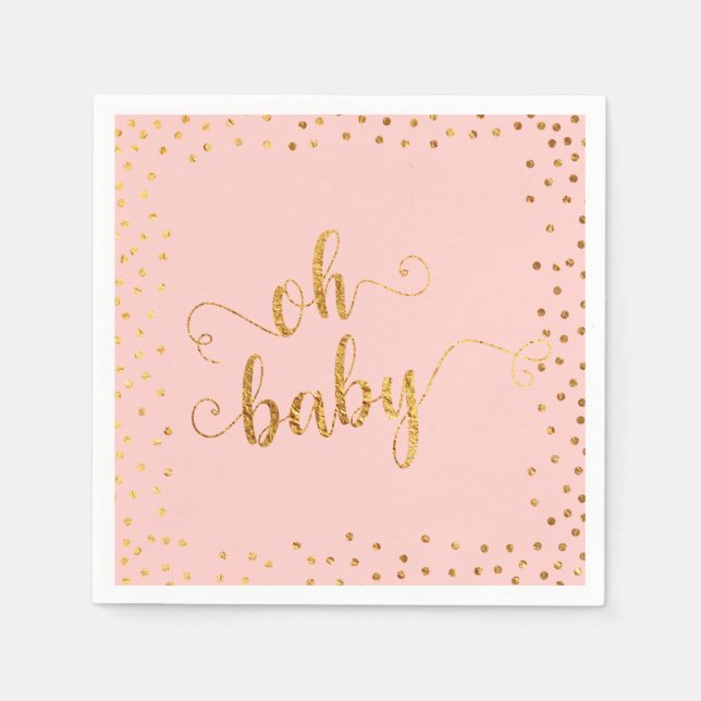 Oh Baby Faux Gold Foil Confetti Blush3 Baby Shower Napkin (Front)