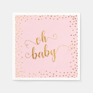 "Oh Baby" Faux Gold Foil Confetti Pink Baby Shower Napkin