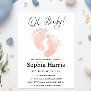 Oh baby feet girl  Baby Shower Invitation
