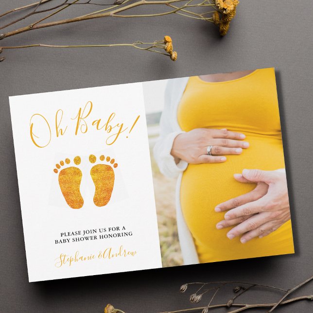 Oh Baby Feet Photo Couple's Yellow Baby Shower  Invitation (Creator Uploaded)