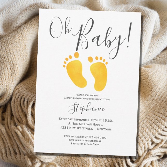 Oh Baby Feet Yellow Baby Shower Invitation (Creator Uploaded)