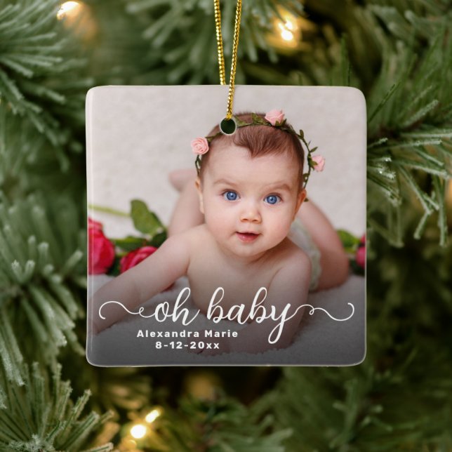 Oh Baby First Christmas Double Sided Photo Ceramic Ornament (Tree)