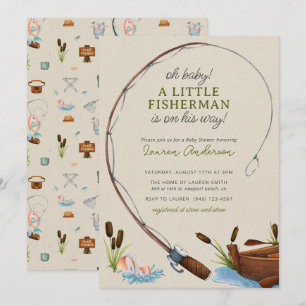 Oh Baby Fisherman Watercolor Boy Baby Shower Invitation