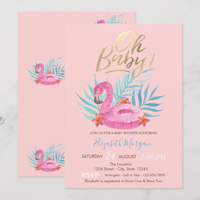 Oh Baby Flamingo Baby Shower  Invitation (Front/Back)
