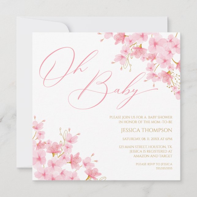 Oh Baby Floral Baby Shower Cherry Blossom Invitation (Front)