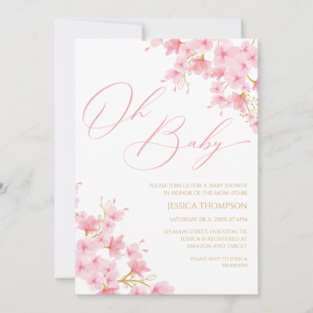 Oh Baby Floral Baby Shower Cherry Blossom Invitation (Front)