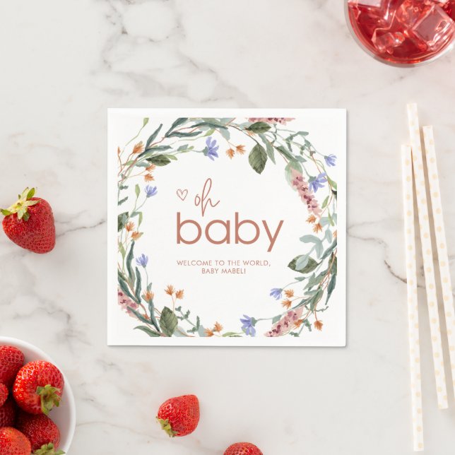 Oh Baby Floral Baby Shower Napkin (Insitu)