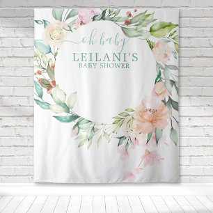 Oh Baby Floral Botanical Wreath Baby Shower Tapestry
