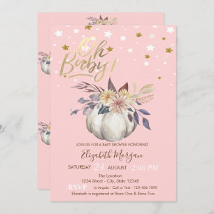 Oh Baby Floral Pumpkin Stars Baby Shower Invitation
