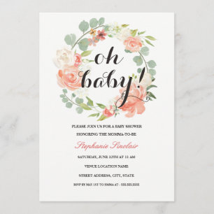 Oh Baby Floral Wreath Baby Shower Invitation